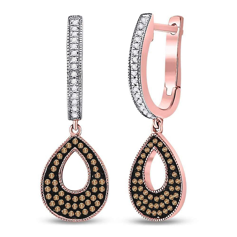 10kt Rose Gold Women's Red Color Enhanced Diamond Dangle Earrings 1/3 Cttw-Gold & Diamond Earrings-JadeMoghul Inc.