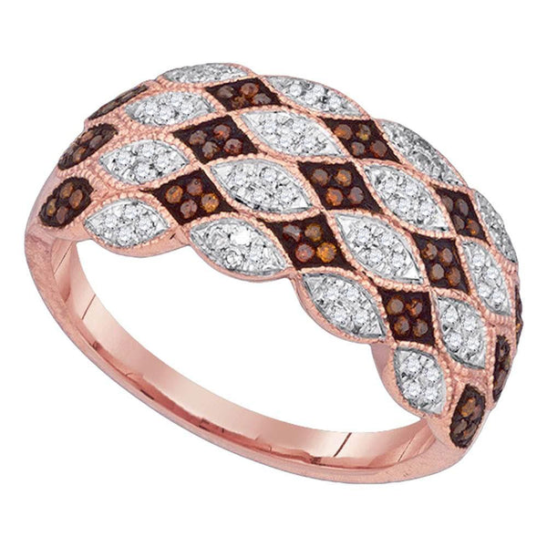 10kt Rose Gold Women's Red Color Enhanced Diamond Fashion Ring 1/3 Cttw-Gold & Diamond Rings-JadeMoghul Inc.