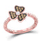 10kt Rose Gold Women's Red Color Enhanced Diamond Flower Petals Ring 1/4 Cttw-Gold & Diamond Rings-JadeMoghul Inc.