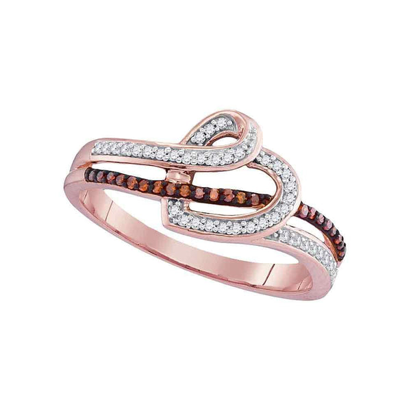 10kt Rose Gold Women's Red Color Enhanced Diamond Heart Love Ring 1/5 Cttw-Gold & Diamond Rings-JadeMoghul Inc.