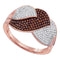 10kt Rose Gold Women's Red Color Enhanced Diamond Leaf Fashion Ring 1/2 Cttw-Gold & Diamond Rings-JadeMoghul Inc.