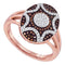 10kt Rose Gold Women's Red Color Enhanced Diamond Oval Starburst Ring 1/3 Cttw-Gold & Diamond Rings-JadeMoghul Inc.
