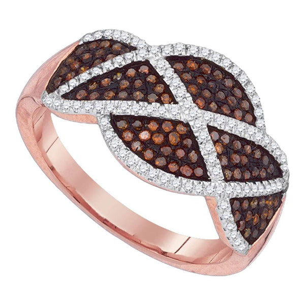 10kt Rose Gold Women's Red Color Enhanced Diamond Segmented Fashion Ring 1/2 Cttw-Gold & Diamond Rings-JadeMoghul Inc.