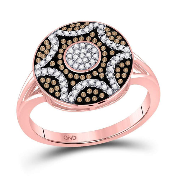 10kt Rose Gold Women's Red Color Enhanced Diamond Starburst Cluster Ring 1/3 Cttw-Gold & Diamond Rings-JadeMoghul Inc.