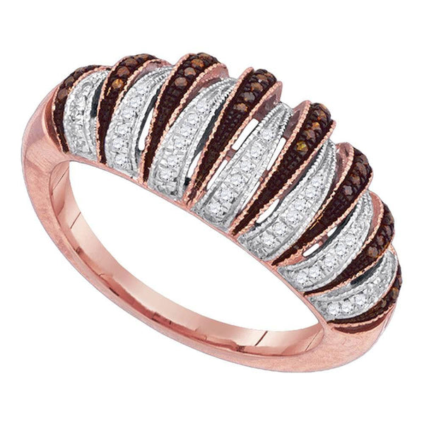 10kt Rose Gold Women's Red Color Enhanced Diamond Striped Band Ring 1/4 Cttw-Gold & Diamond Rings-JadeMoghul Inc.