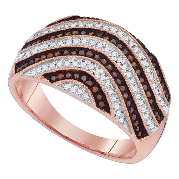 10kt Rose Gold Women's Red Color Enhanced Diamond Wave Stripe Ring 1/2 Cttw-Gold & Diamond Rings-JadeMoghul Inc.