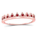 10kt Rose Gold Women's Ruby Beaded Chevron Stackable Band Ring 1/10 Cttw-Gold & Diamond Rings-JadeMoghul Inc.