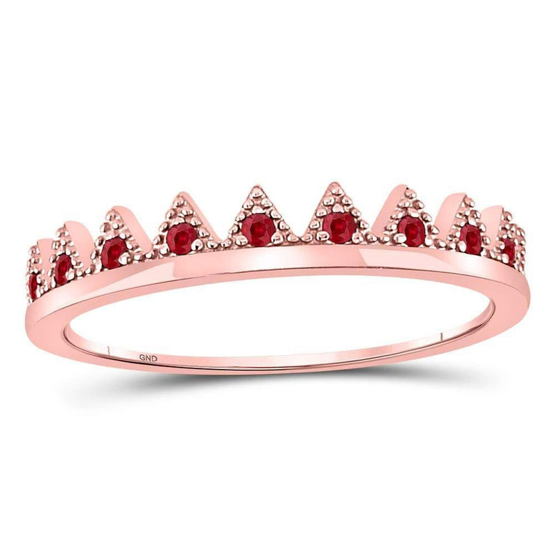 10kt Rose Gold Women's Ruby Beaded Chevron Stackable Band Ring 1/10 Cttw-Gold & Diamond Rings-JadeMoghul Inc.