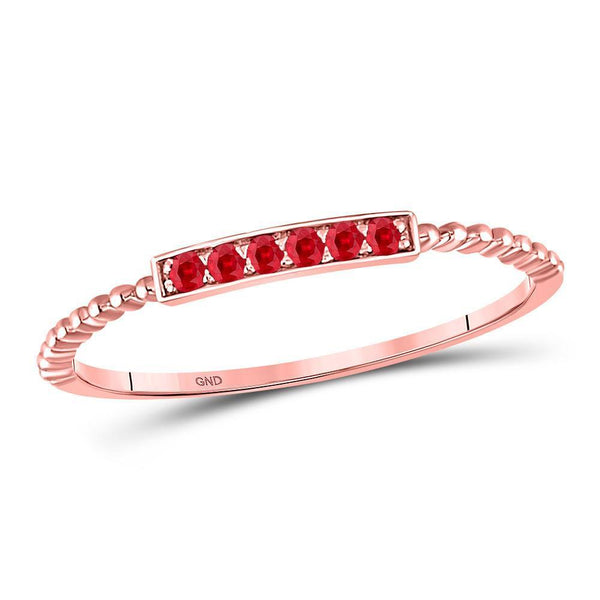 10kt Rose Gold Women's Ruby Beaded Stackable Band Ring 1/20 Cttw-Gold & Diamond Rings-JadeMoghul Inc.