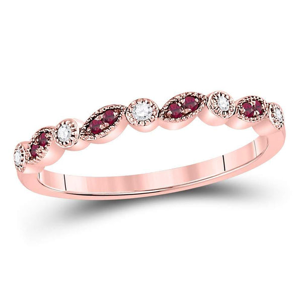 10kt Rose Gold Women's Ruby Diamond Marquise Dot Stackable Band Ring 1/8 Cttw-Gold & Diamond Rings-JadeMoghul Inc.