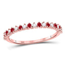 10kt Rose Gold Women's Ruby Diamond Single Row Stackable Band Ring 1/4 Cttw-Gold & Diamond Rings-JadeMoghul Inc.