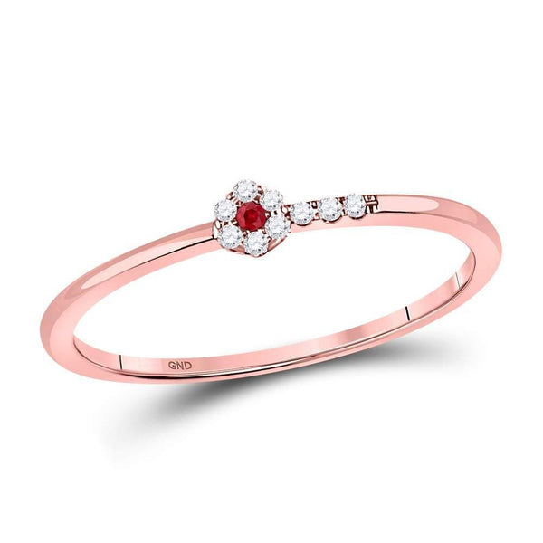10kt Rose Gold Women's Ruby Diamond Stackable Band Ring 1/20 Cttw-Gold & Diamond Rings-JadeMoghul Inc.