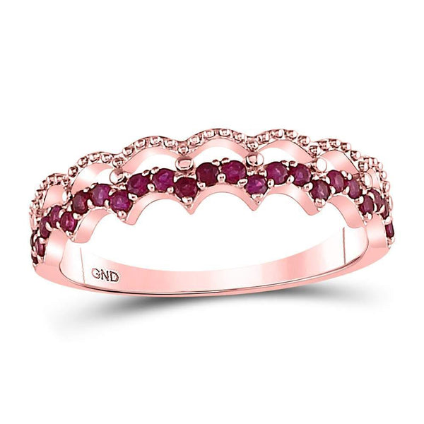 10kt Rose Gold Women's Ruby Scalloped Stackable Band Ring 1/4 Cttw-Gold & Diamond Rings-JadeMoghul Inc.