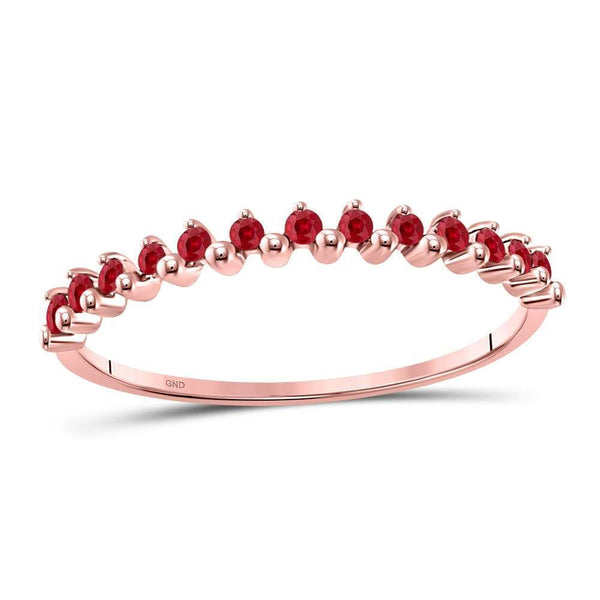 10kt Rose Gold Women's Ruby Single Row Stackable Ring 1/8 Cttw-Gold & Diamond Rings-JadeMoghul Inc.