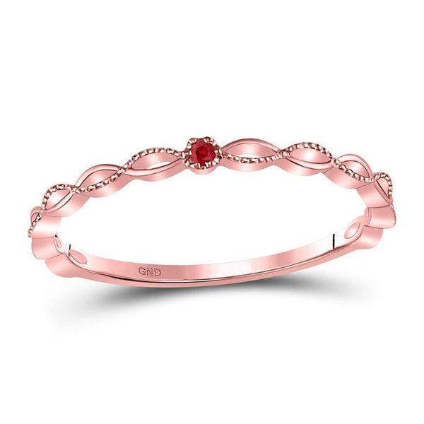 10kt Rose Gold Women's Ruby Solitaire Beaded Stackable Band Ring .01 Cttw-Gold & Diamond Rings-JadeMoghul Inc.