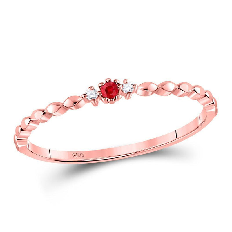 10kt Rose Gold Women's Ruby Solitaire Diamond Stackable Band Ring .03 Cttw-Gold & Diamond Rings-JadeMoghul Inc.