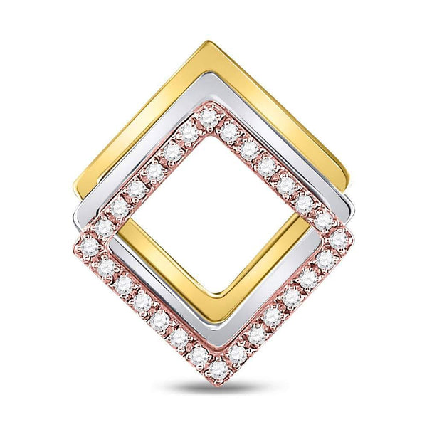 10kt Tri-Tone Gold Women's Diamond Diagonal Fashion Pendant 1/6 Cttw-Gold & Diamond Pendants & Necklaces-JadeMoghul Inc.