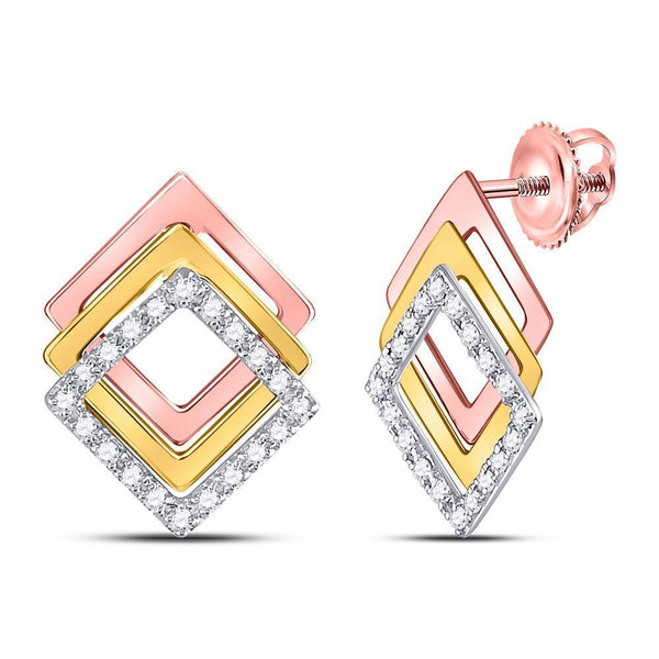 10kt Tri-Tone Gold Women's Diamond Diagonal Stud Earrings 1/6 Cttw-Gold & Diamond Earrings-JadeMoghul Inc.