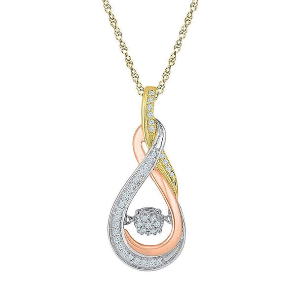 10kt Tri-Tone Gold Women's Diamond Oval Moving Twinkle Pendant 1/6 Cttw-Gold & Diamond Pendants & Necklaces-JadeMoghul Inc.