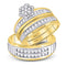 10kt Two-tone Gold His & Hers Diamond Cluster Matching Bridal Wedding Ring Band Set 3/4 Cttw-Gold & Diamond Wedding Jewelry-JadeMoghul Inc.