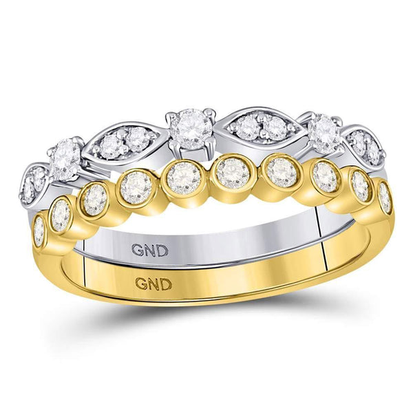 10kt Two-tone Gold Women's Diamond 2-piece Stackable Band Ring 1/2 Cttw-Gold & Diamond Rings-JadeMoghul Inc.