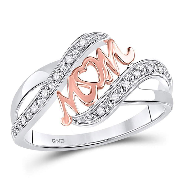 10kt Two-tone Gold Women's Diamond Mom Heart Ring 1/10 Cttw-Gold & Diamond Rings-JadeMoghul Inc.