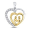 10kt Two-tone Gold Women's Diamond Mom Mother Child Heart Pendant 1/20 Cttw-Gold & Diamond Pendants & Necklaces-JadeMoghul Inc.