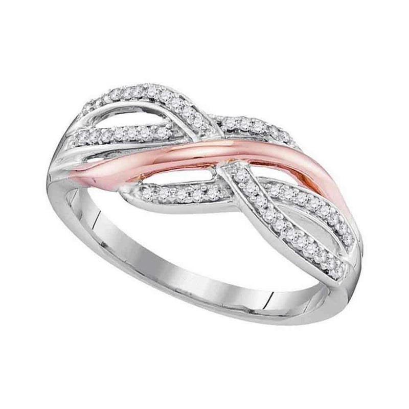 10kt Two-tone White Rose Gold Women's Round Diamond Crossover Strand Band Ring 1-5 Cttw - FREE Shipping (US/CAN)-Gold & Diamond Bands-JadeMoghul Inc.