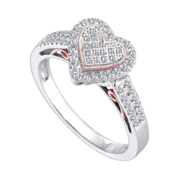 10kt Two-tone White Rose Gold Women's Round Diamond Heart Ring 1/3 Cttw - FREE Shipping (US/CAN)-Gold & Diamond Heart Rings-5.5-JadeMoghul Inc.
