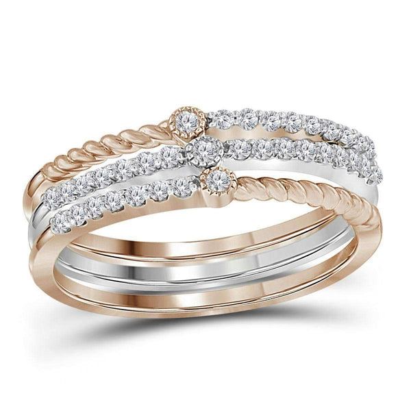10kt Two-tone White Rose Gold Women's Round Diamond Stackable Bands Set 1-4 Cttw - FREE Shipping (US/CAN)-Gold & Diamond Rings-JadeMoghul Inc.