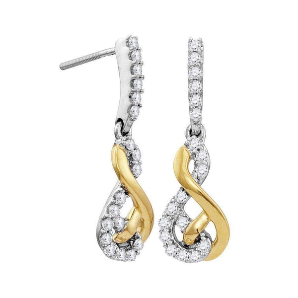10kt Two-tone White Yellow Gold Women's Round Diamond Dangle Earrings 1-2 Cttw - FREE Shipping (US/CAN)-Gold & Diamond Earrings-JadeMoghul Inc.