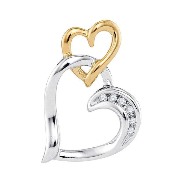 10kt Two-tone White Yellow Gold Women's Round Diamond Heart Pendant .03 Cttw - FREE Shipping (US/CAN)-Gold & Diamond Pendants & Necklaces-JadeMoghul Inc.