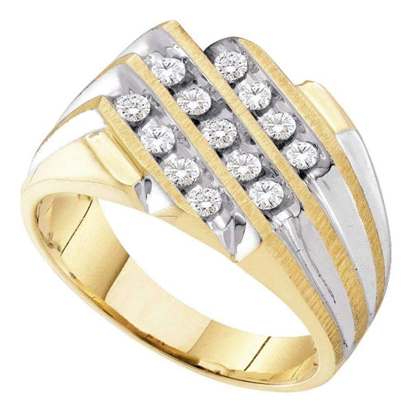 10kt Two-tone Yellow Gold Men's Round Diamond 3-Row Cluster Ring 1/2 Cttw - FREE Shipping (USA/CAN)-Gold & Diamond Men Rings-8-JadeMoghul Inc.