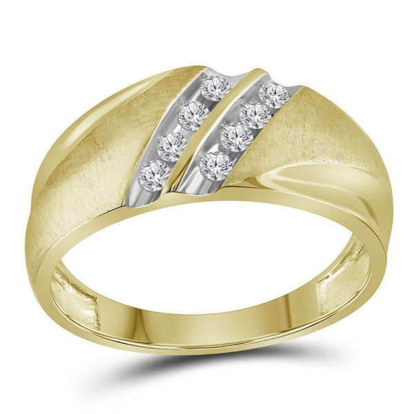 10kt Two-tone Yellow Gold Men's Round Diamond Band 2-Row Wedding Ring 1/4 Cttw - FREE Shipping (US/CAN)-Wedding Jewelry-9.5-JadeMoghul Inc.