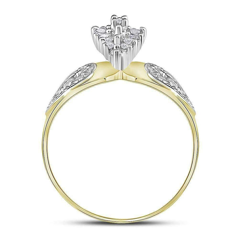 10kt Two-tone Yellow Gold Women's Round Diamond Oval Cluster Love Heart Ring 1/8 Cttw - FREE Shipping (US/CAN)-Rings And Bands-5-JadeMoghul Inc.