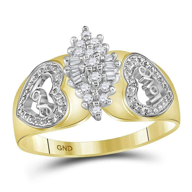 10kt Two-tone Yellow Gold Women's Round Diamond Oval Cluster Love Heart Ring 1/8 Cttw - FREE Shipping (US/CAN)-Rings And Bands-5-JadeMoghul Inc.