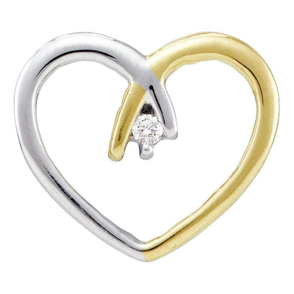 10kt Two-tone Yellow Gold Women's Round Diamond Solitaire Heart Love Pendant .03 Cttw - FREE Shipping (US/CAN)-Gold & Diamond Pendants & Necklaces-JadeMoghul Inc.