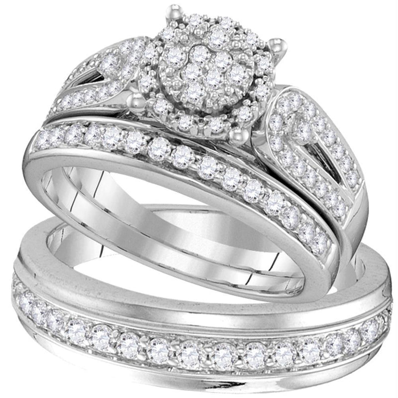 10kt White Gold His & Hers Diamond Bridal Wedding Ring Band Set-Gold & Diamond Wedding Jewelry-7.5-JadeMoghul Inc.