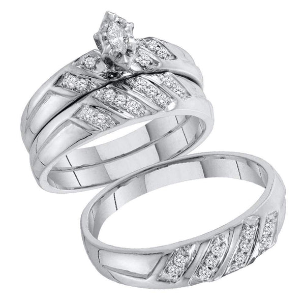 10kt White Gold His & Hers Marquise Diamond Solitaire Matching Bridal Wedding Ring Band Set 1/4 Cttw - FREE Shipping (US/CAN)-Gold & Diamond Trio Sets-5-JadeMoghul Inc.