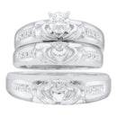 10kt White Gold His & Hers Round Diamond Claddagh Matching Bridal Wedding Ring Band Set 1/8 Cttw - FREE Shipping (US/CAN)-Gold & Diamond Trio Sets-5-JadeMoghul Inc.