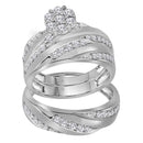 10kt White Gold His & Hers Round Diamond Cluster Matching Bridal Wedding Ring Band Set 1-1/10 Cttw - FREE Shipping (US/CAN)-Wedding Jewelry-7-JadeMoghul Inc.