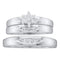 10kt White Gold His & Hers Round Diamond Cluster Matching Bridal Wedding Ring Band Set 1/12 Cttw - FREE Shipping (US/CAN)-Gold & Diamond Trio Sets-5-JadeMoghul Inc.