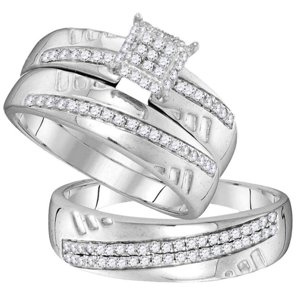 10kt White Gold His & Hers Round Diamond Cluster Matching Bridal Wedding Ring Band Set 1/2 Cttw - FREE Shipping (US/CAN)-Gold & Diamond Trio Sets-5-JadeMoghul Inc.
