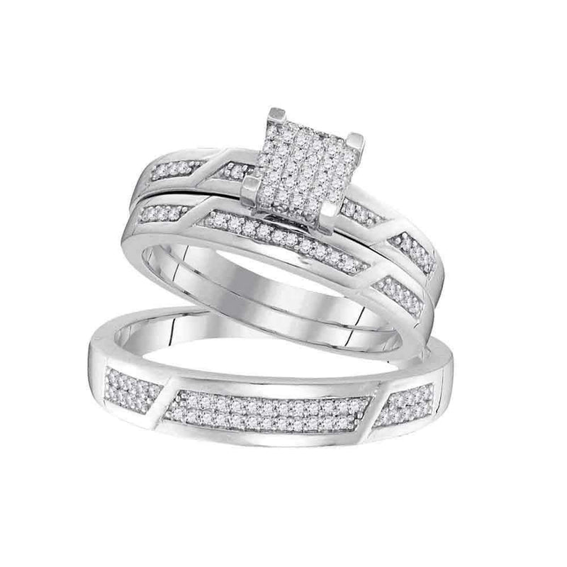 10kt White Gold His & Hers Round Diamond Cluster Matching Bridal Wedding Ring Band Set 1/3 Cttw - FREE Shipping (US/CAN)-Gold & Diamond Trio Sets-5-JadeMoghul Inc.