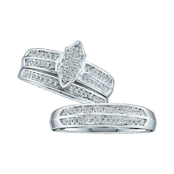 10kt White Gold His & Hers Round Diamond Cluster Matching Bridal Wedding Ring Band Set 1/4 Cttw - FREE Shipping (US/CAN)-Gold & Diamond Trio Sets-6.5-JadeMoghul Inc.