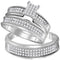 10kt White Gold His & Hers Round Diamond Cluster Matching Bridal Wedding Ring Band Set 3/4 Cttw - FREE Shipping (US/CAN)-Gold & Diamond Trio Sets-6-JadeMoghul Inc.