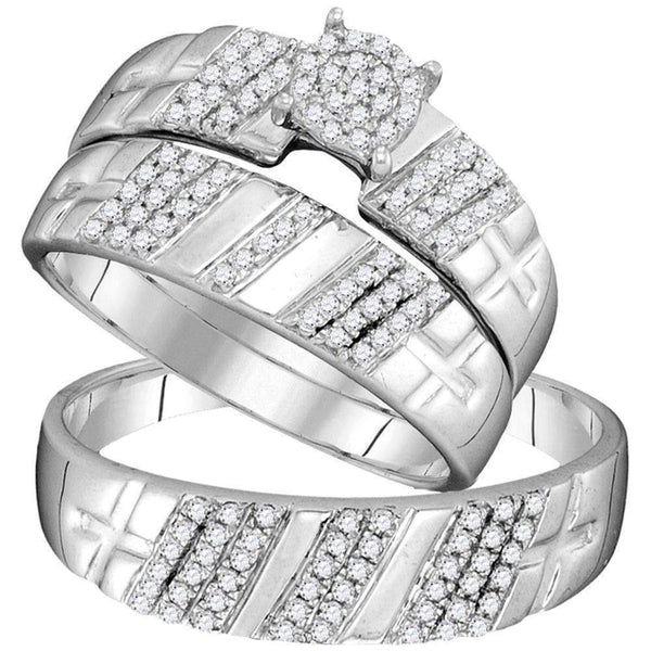 10kt White Gold His & Hers Round Diamond Cluster Matching Bridal Wedding Ring Band Set 3/8 Cttw - FREE Shipping (US/CAN)-Gold & Diamond Trio Sets-5.5-JadeMoghul Inc.