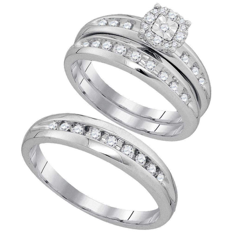 10kt White Gold His & Hers Round Diamond Cluster Matching Bridal Wedding Ring Band Set 3/8 Cttw - FREE Shipping (US/CAN)-Wedding Jewelry-6.5-JadeMoghul Inc.