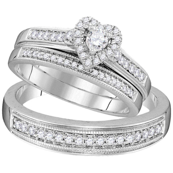 10kt White Gold His & Hers Round Diamond Heart Matching Bridal Wedding Ring Band Set 1/2 Cttw - FREE Shipping (US/CAN)-Wedding Jewelry-5-JadeMoghul Inc.