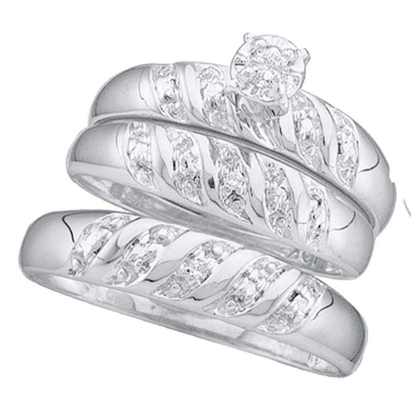 10kt White Gold His & Hers Round Diamond Solitaire Matching Bridal Wedding Ring Band Set 1/12 Cttw - FREE Shipping (US/CAN)-Gold & Diamond Trio Sets-5-JadeMoghul Inc.